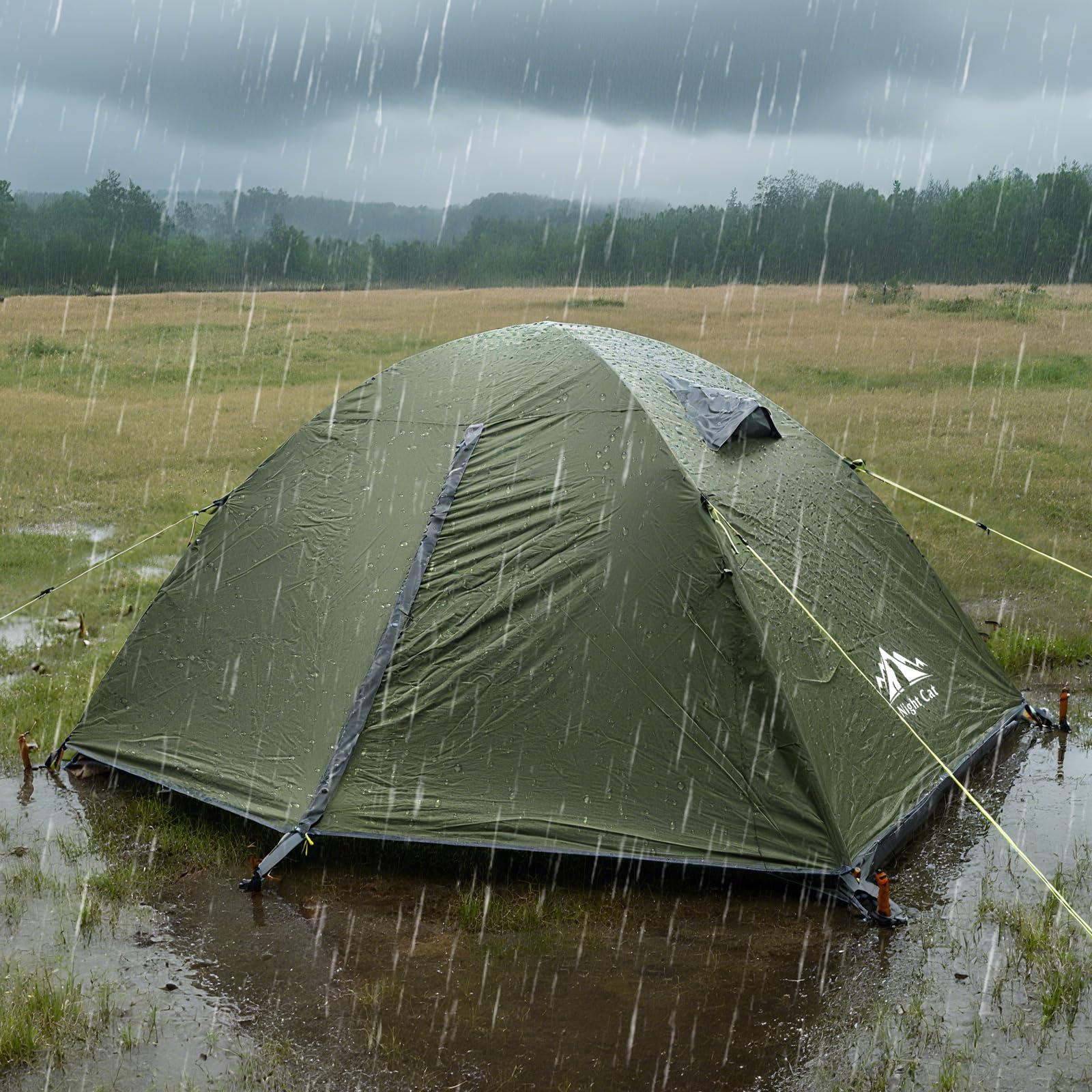 Night Cat waterproof tent with 190T fabric keeps interior dry in rain.