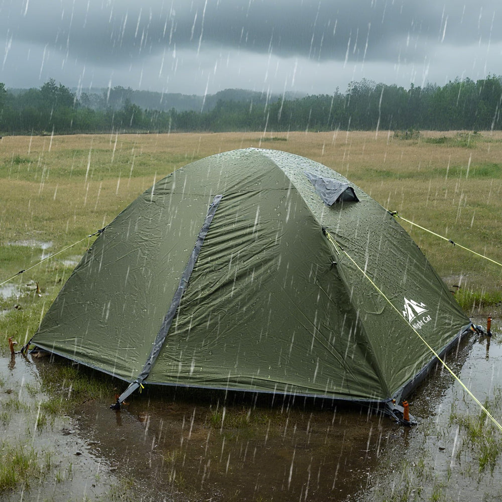 Night Cat waterproof tent with 190T fabric keeps interior dry in rain.