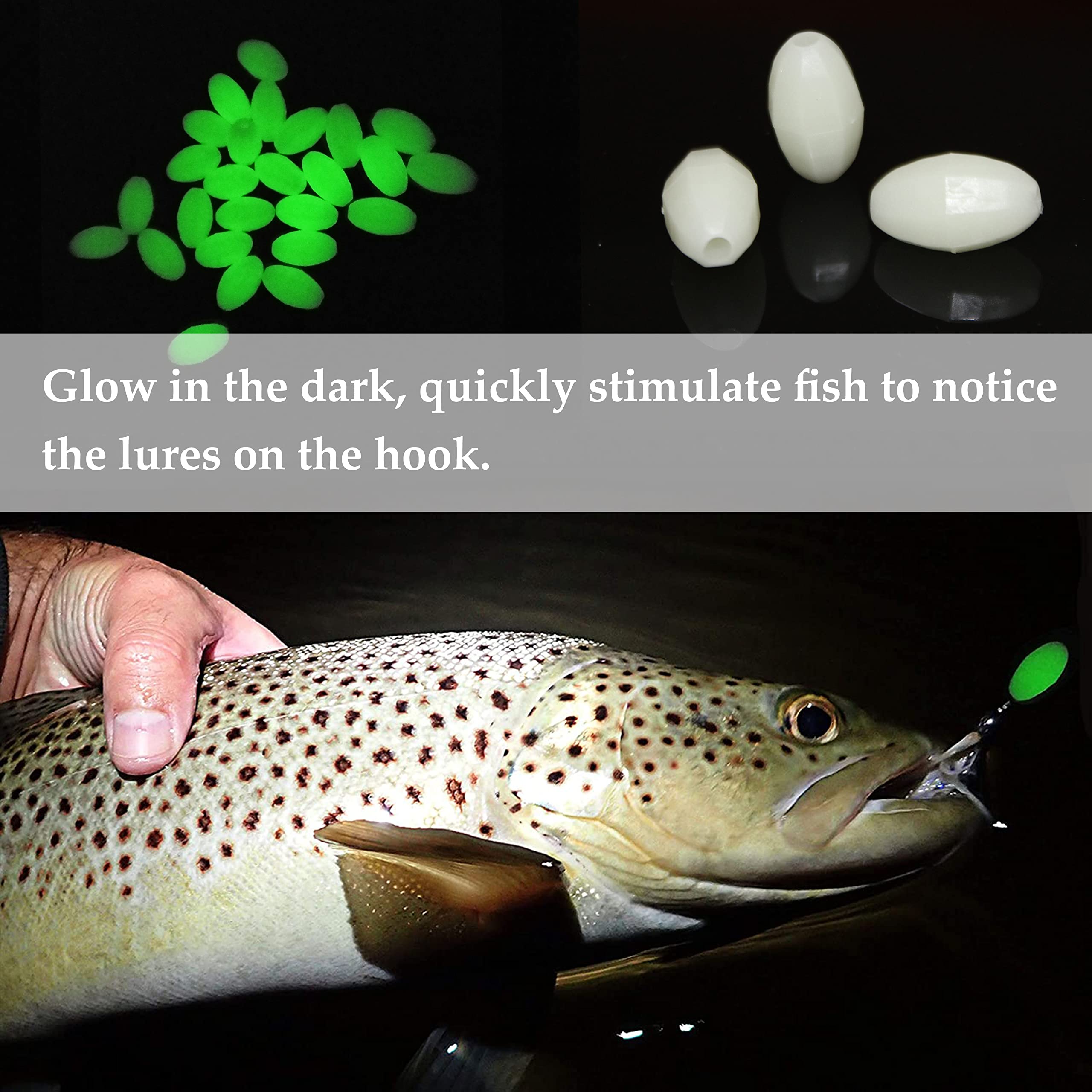 Night fishing tackle with glow beads on line