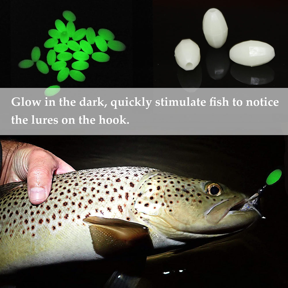 Night fishing tackle with glow beads on line