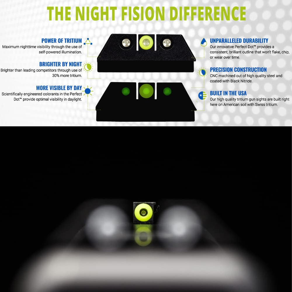 CNC machined steel construction of Night Fision Tritium night sight for durability
