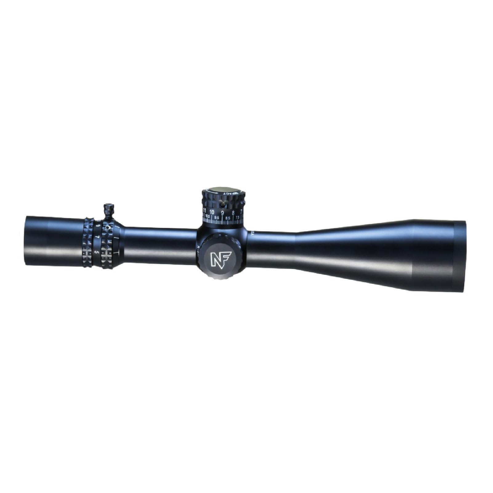 Nightforce ATACR 5-25x56mm F1 34mm tube side view highlights rugged construction.