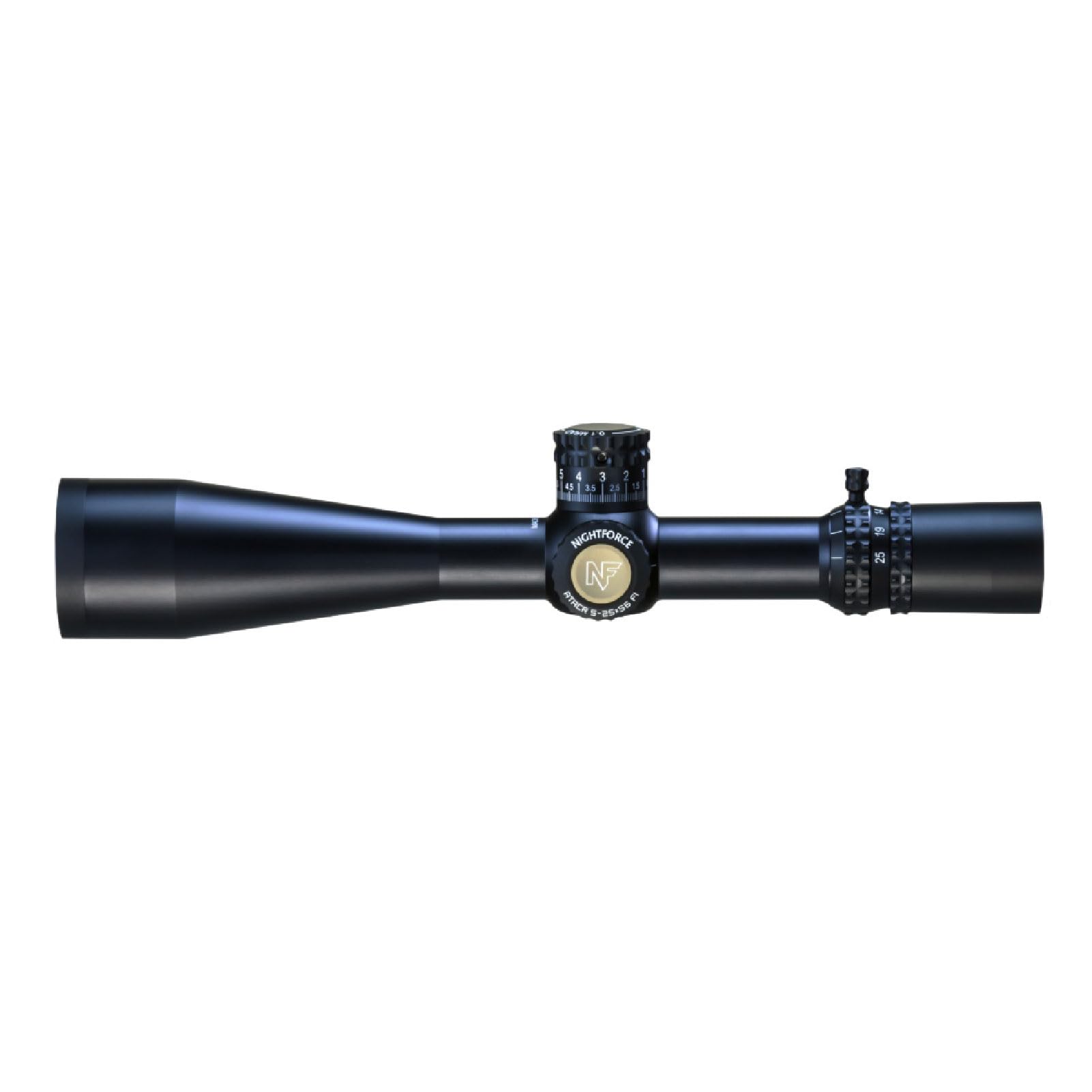 Nightforce ATACR 5-25x56mm F1 ocular view highlights crisp brightness for rapid target ID.