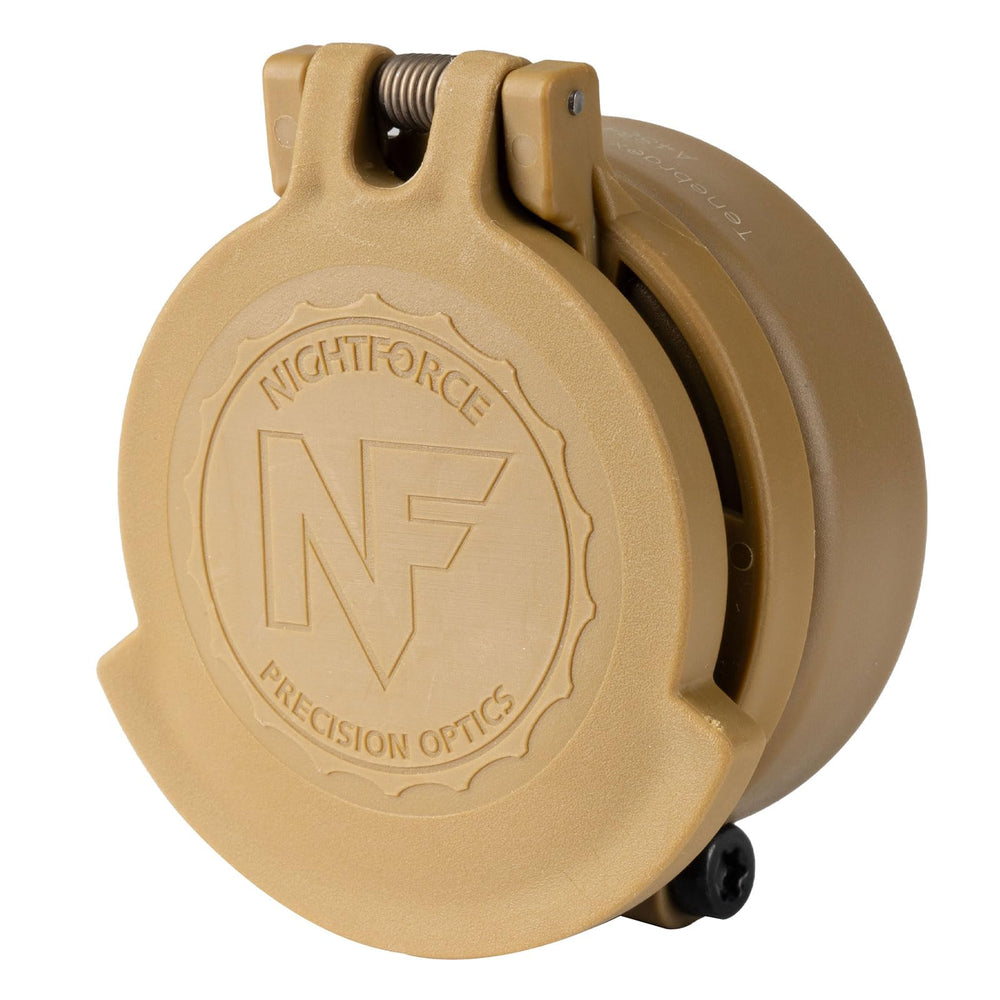 Nightforce eyepiece flip-up cap with clamp-on design protects the lens and speeds access.