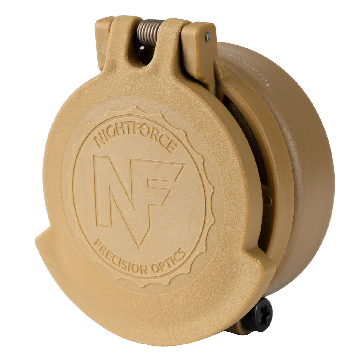 Nightforce eyepiece flip-up cap with clamp-on design protects the lens and speeds access.