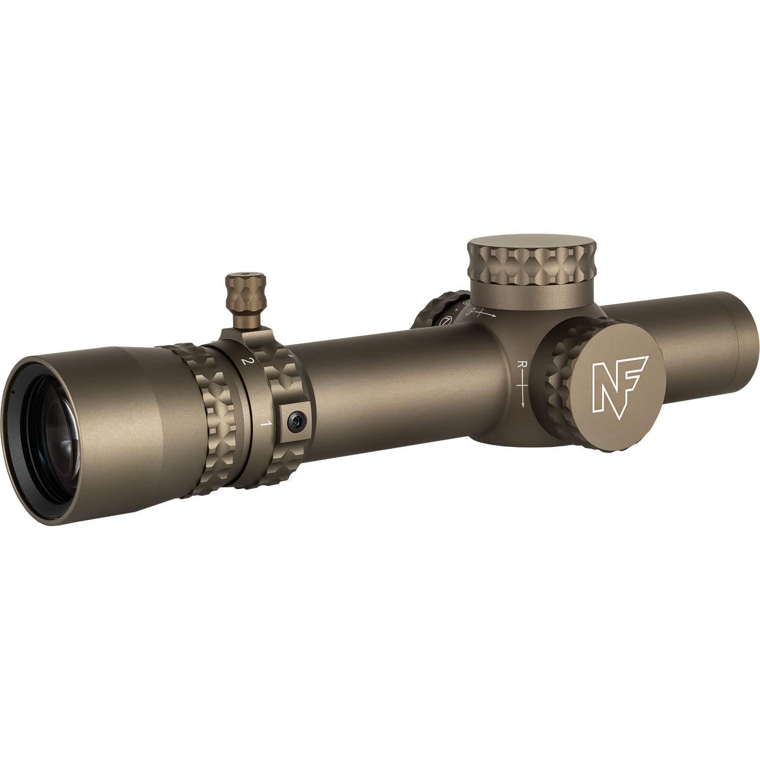 Nightforce NX8 scope with capped turrets protects windage and elevation adjustments, improving field reliability.