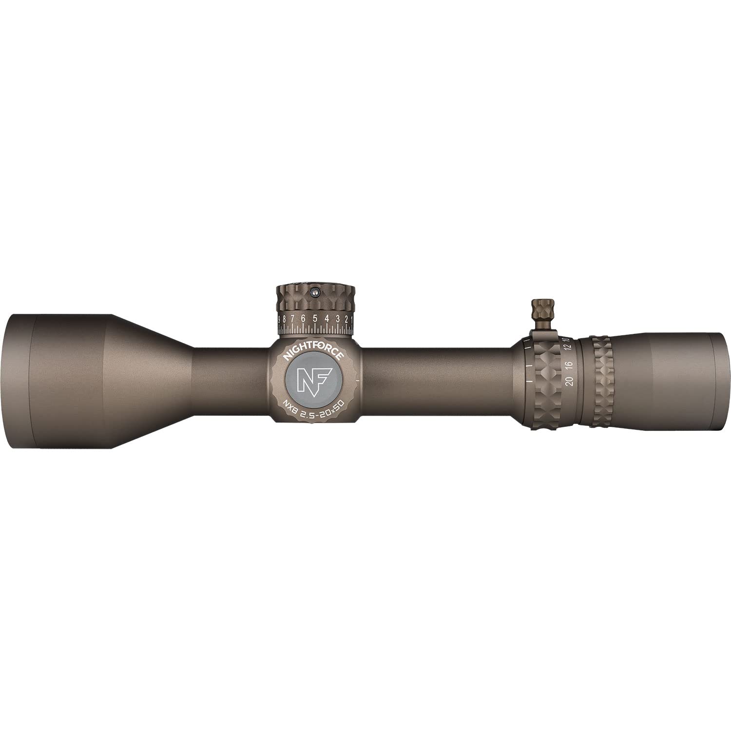 Nightforce NX8 PTL magnification lever provides rapid zoom adjustments.