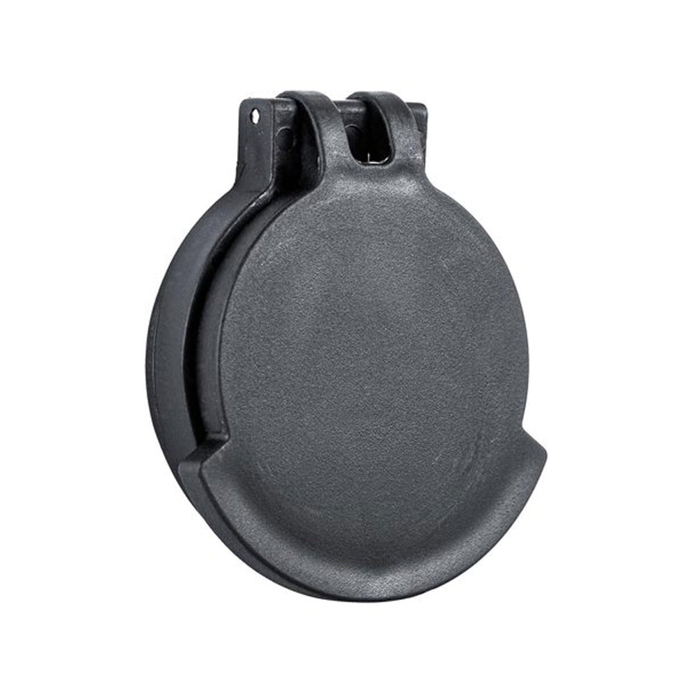 Nightforce objective flip-up lens cap with thread-in attachment protects the lens from debris.