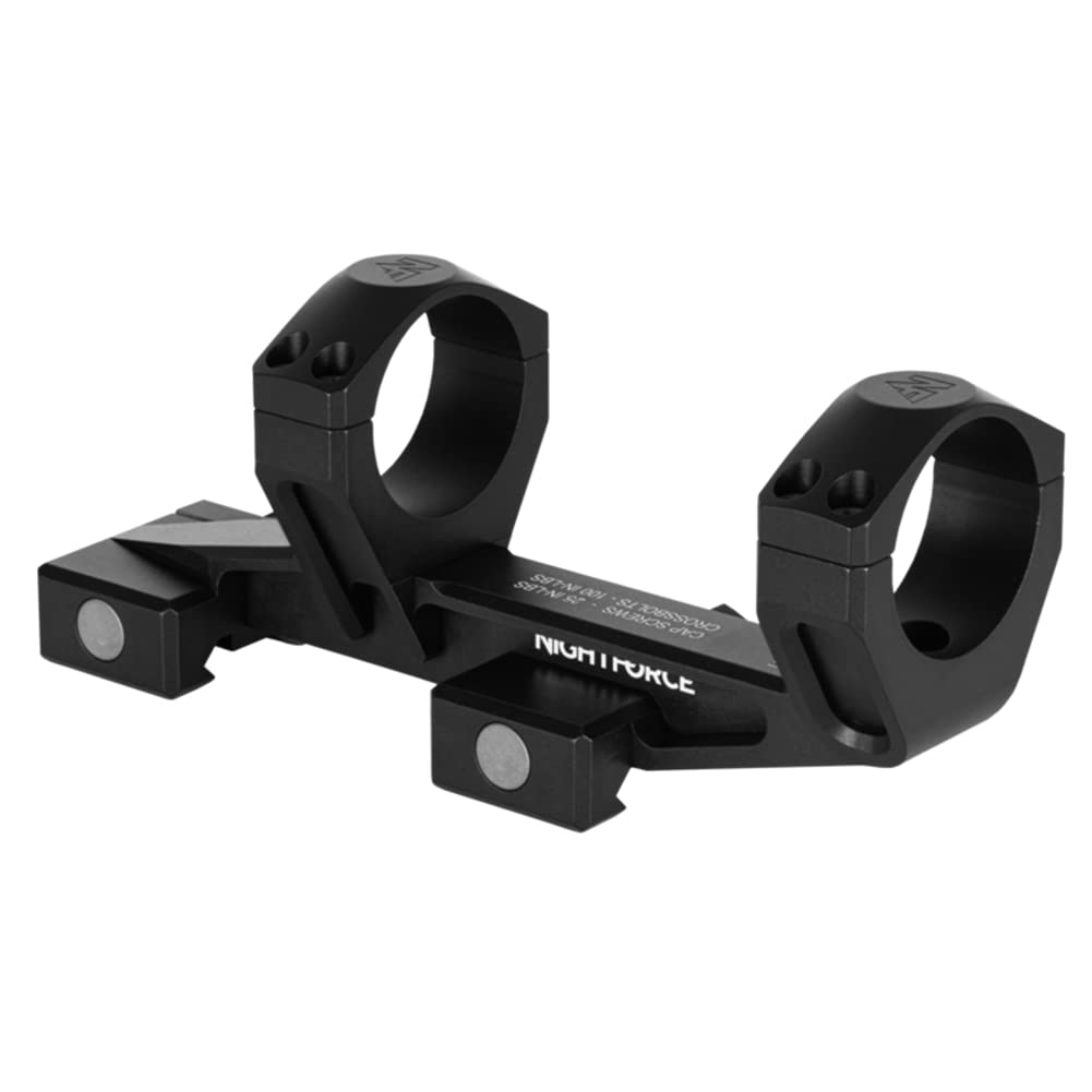 Nightforce UltraMount black anodized finish on a rugged mount for field durability.