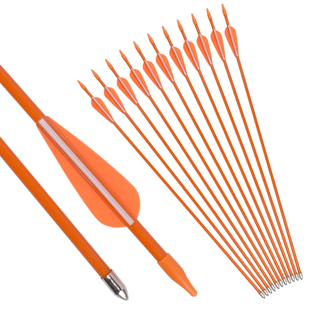 NIKA ARCHERY fiberglass arrows 28-inch shaft close-up for durable youth practice.