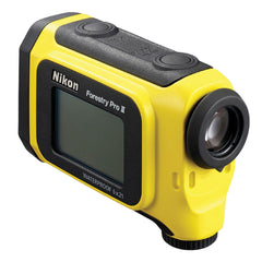 Nikon Forestry Pro II rangefinder with dual LCD displays shown, enabling quick readings in sun or shade.
