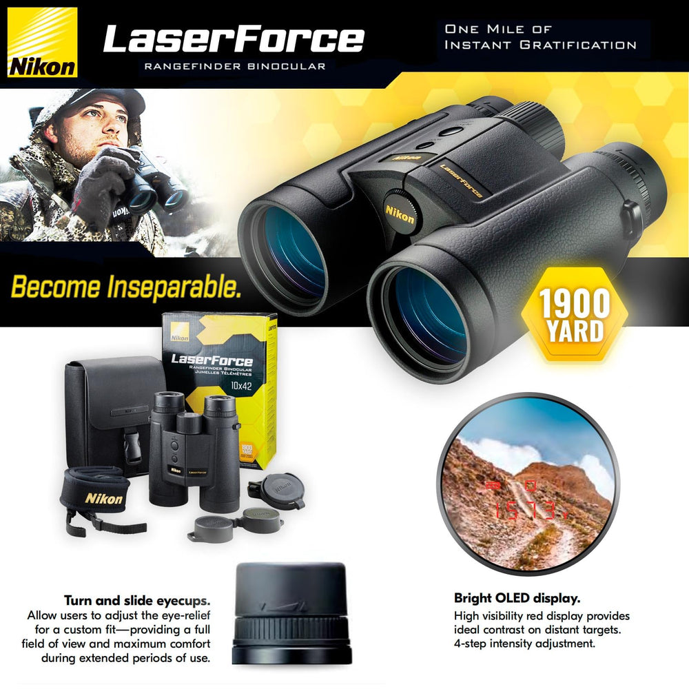 Nikon LaserForce tripod adapter-ready design enables stable long-range viewing.
