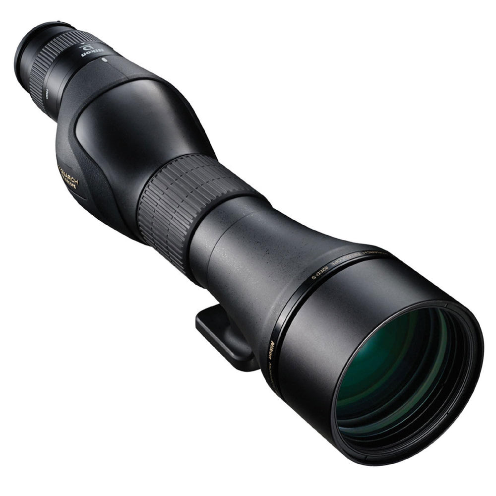 Nikon Monarch 20-60x82 ED spotting scope eyepiece close-up highlighting ED glass clarity.