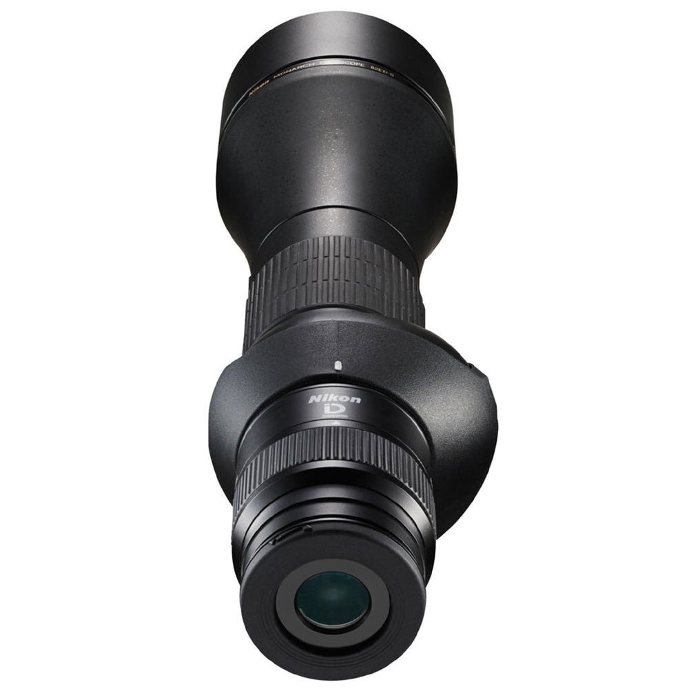 Nikon Monarch 20-60x82 ED spotting scope objective lens close-up shows brightness and contrast.