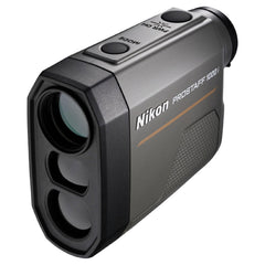 Nikon PROSTAFF 1000i in angled view showing compact rangefinder design for field use