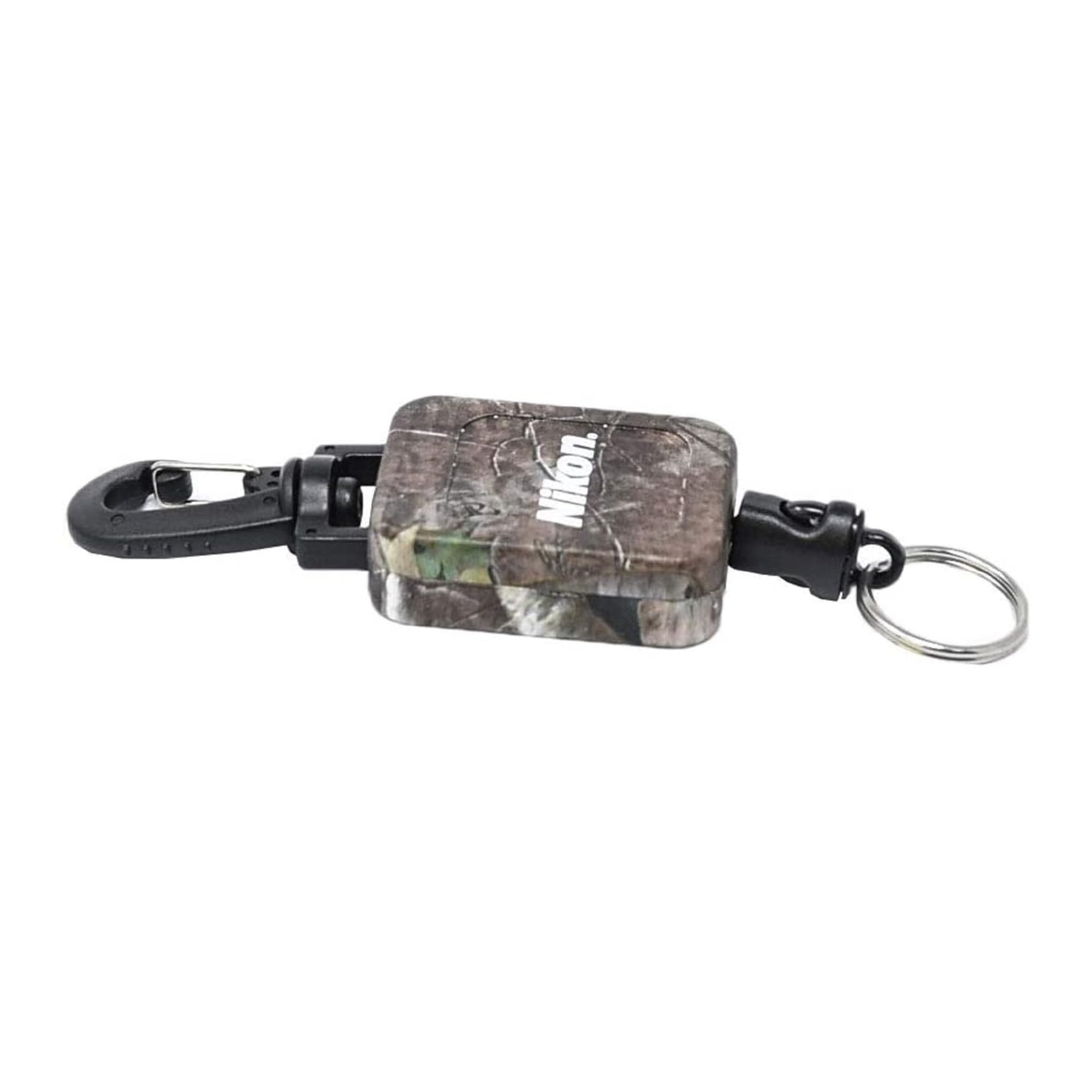 Nikon Kanati camo tether attached to rangefinder in Realtree setting.
