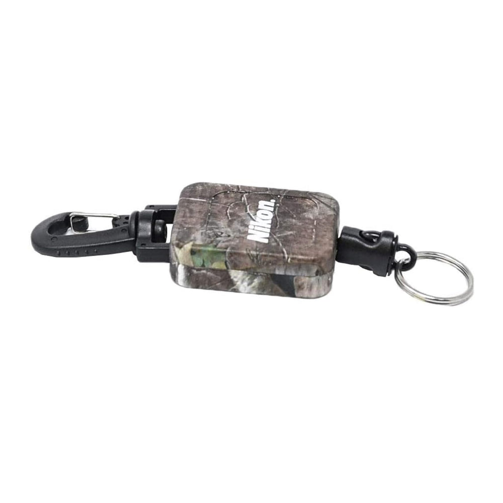 Nikon Kanati camo tether attached to rangefinder in Realtree setting.