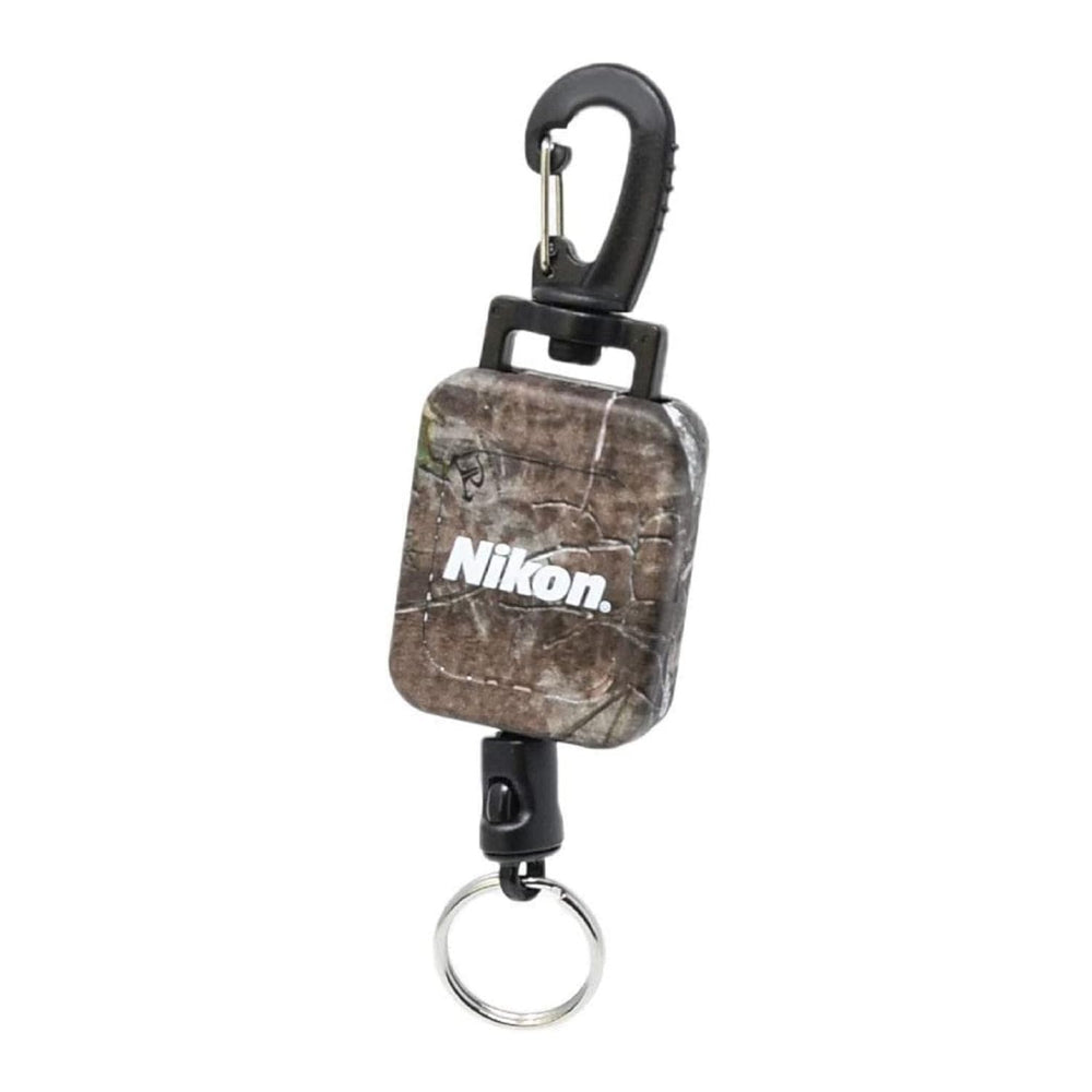 Nikon retractable tether in use on field hunt with hands-free access.