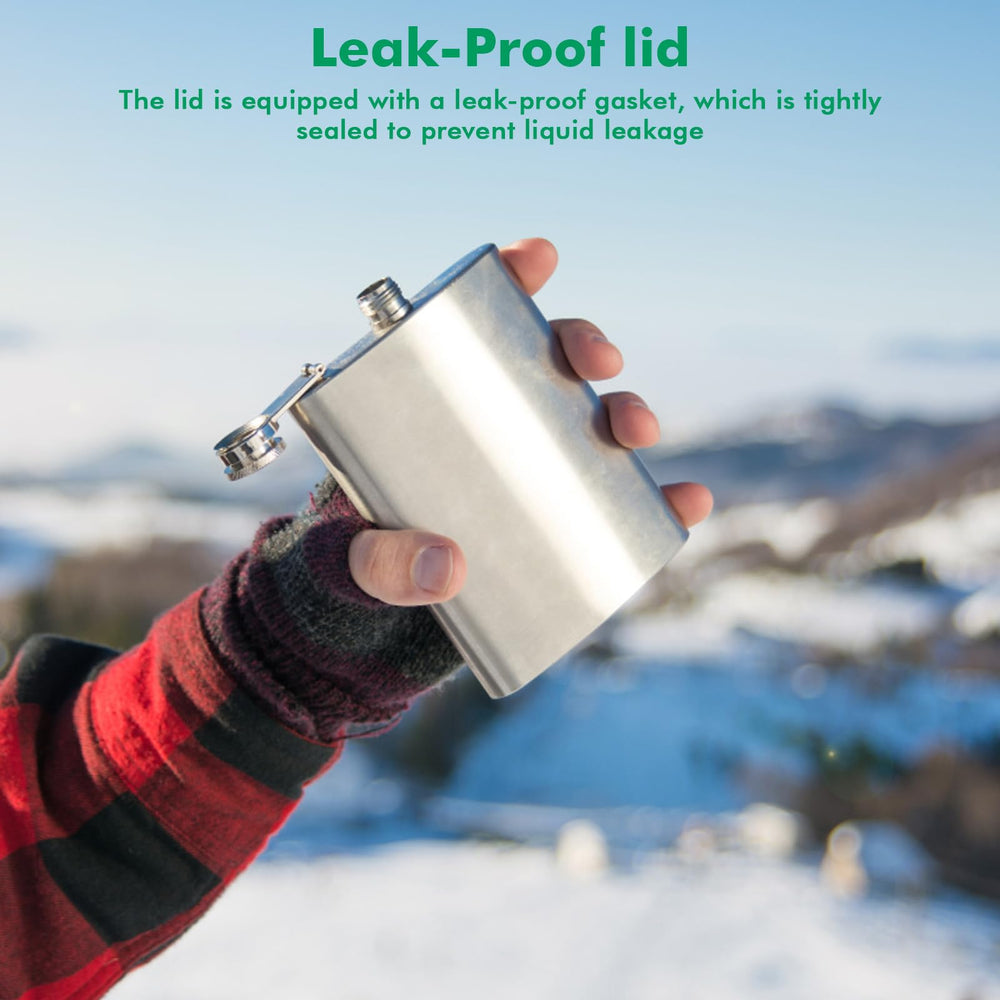 Nikou stainless steel flask with included funnel for mess-free filling.