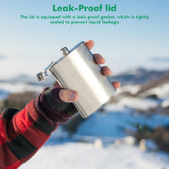 Nikou stainless steel flask with included funnel for mess-free filling.