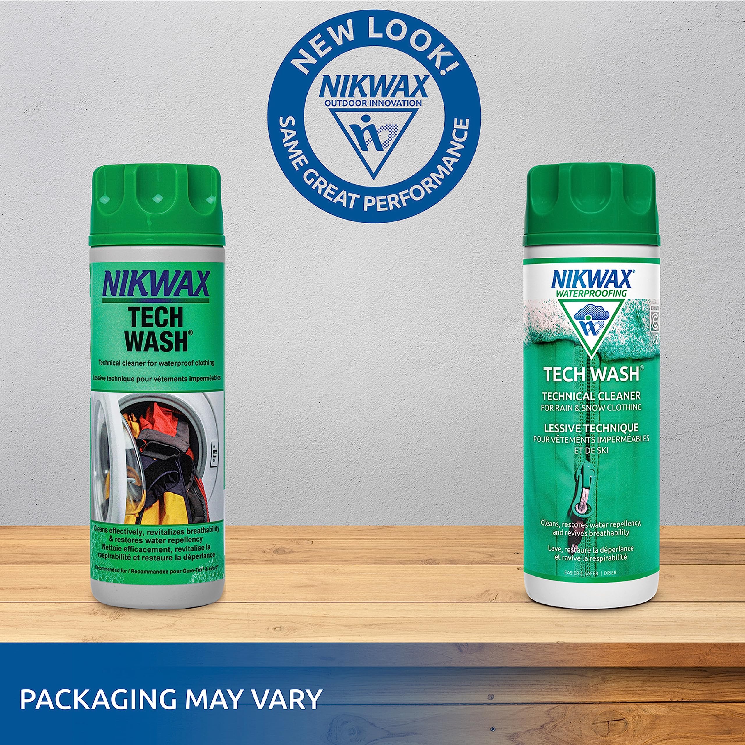 Nikwax Tech Wash restores surface repellency on waterproof outerwear.