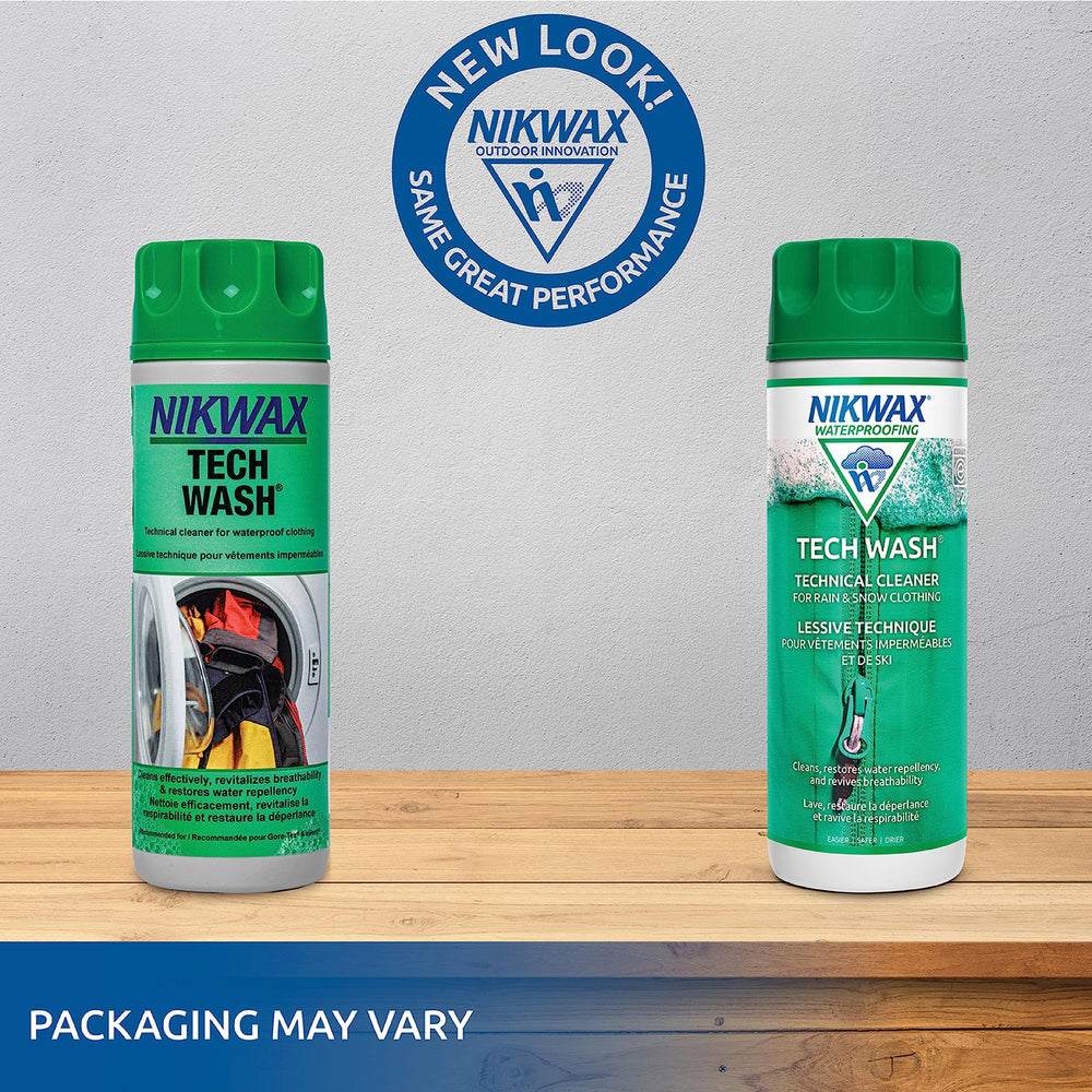 Nikwax Tech Wash restores surface repellency on waterproof outerwear.