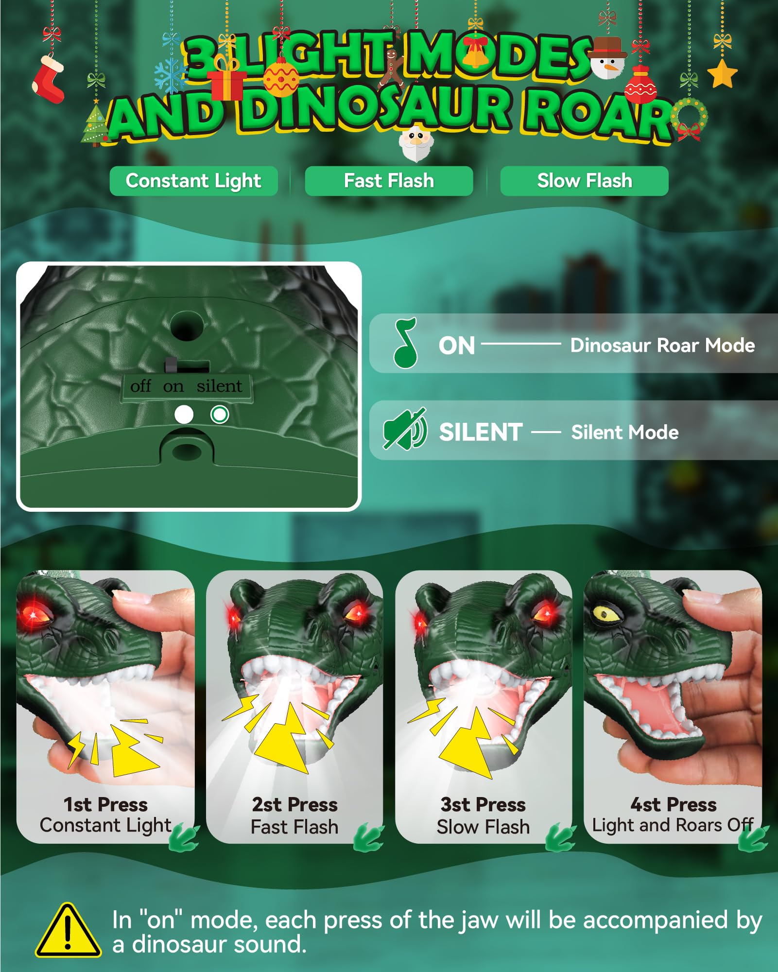 Niovexium dinosaur headlamp mute mode for silent lighting