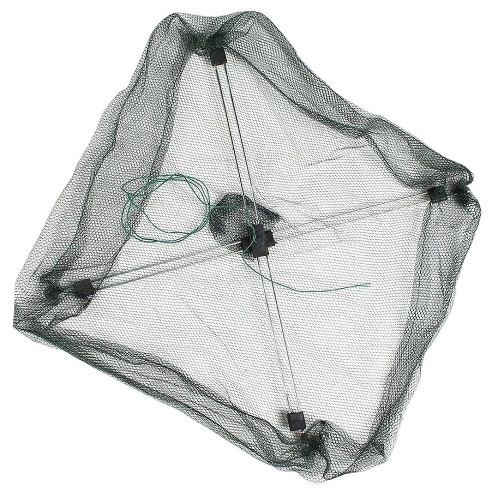 Nirelief folded fishing net showing its durable metal frame for transport.