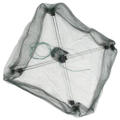 Nirelief folded fishing net showing its durable metal frame for transport.