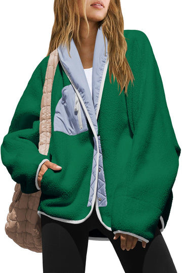 Nirovien Sherpa Jacket colorblock in green and blue offers warm versatile outerwear.