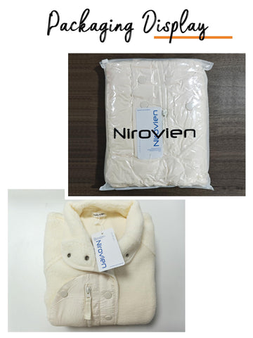 Nirovien fleece jacket model wearing dusty blue demonstrates versatile casual style