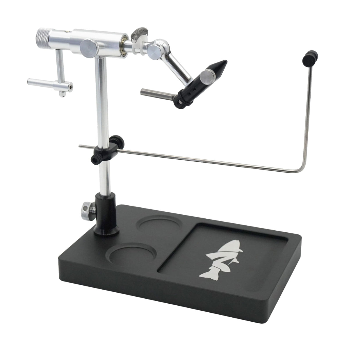 Nirvana On The Fly Nirvana V2 rotary vise front shot shows precise, portable fly tying.