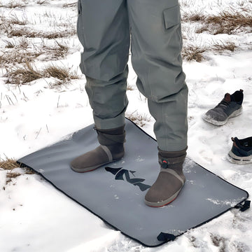 NIRVANA ON THE FLY wader mat folded with band for tidy storage