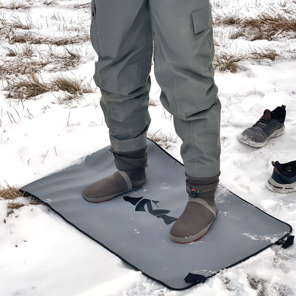 NIRVANA ON THE FLY wader mat folded with band for tidy storage