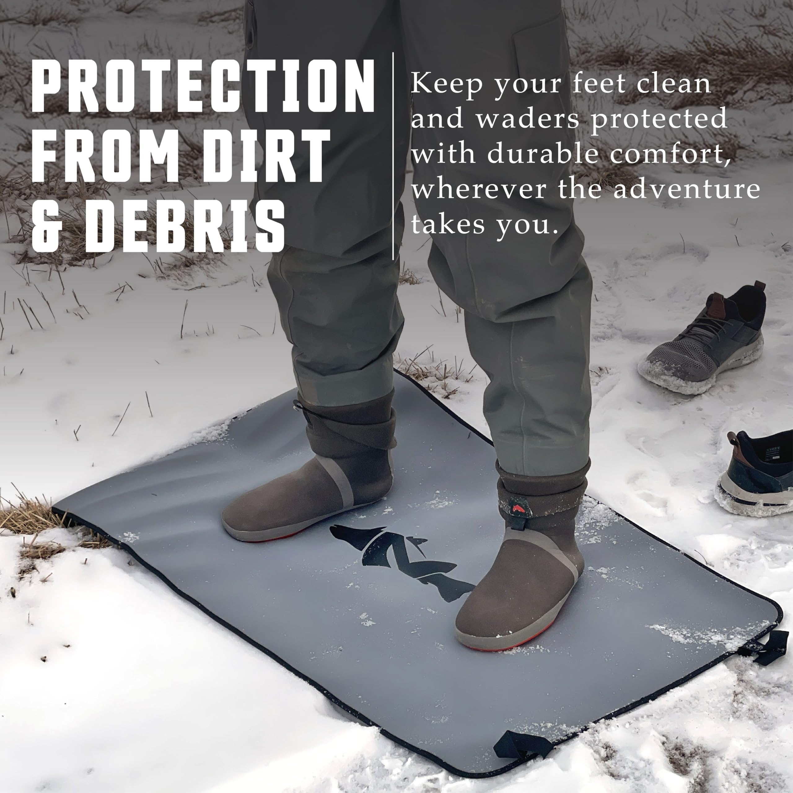 NIRVANA ON THE FLY wader mat rolled storage demonstrates compact transport