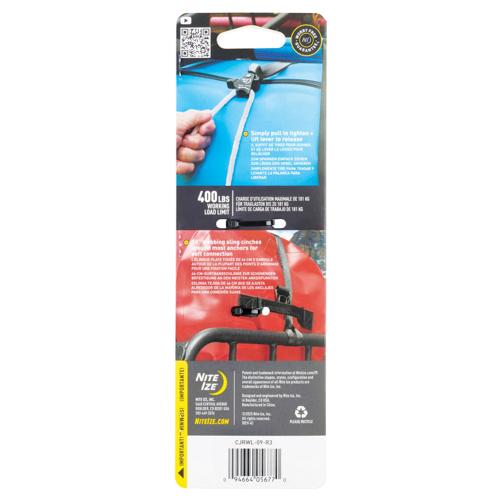 CamJam tightener with webbing sling demonstrates soft, surface-friendly attachment.