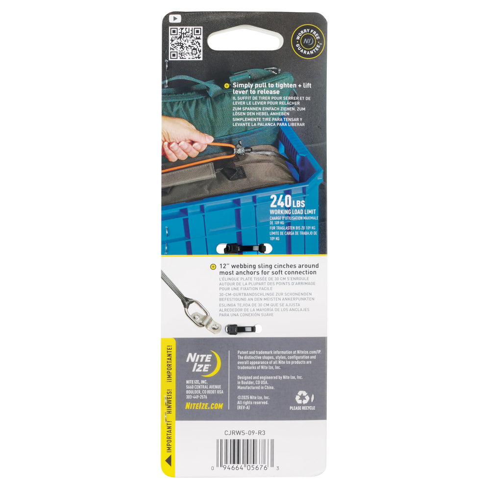 CamJam webbing sling attached softly around a rack without scratching surfaces.