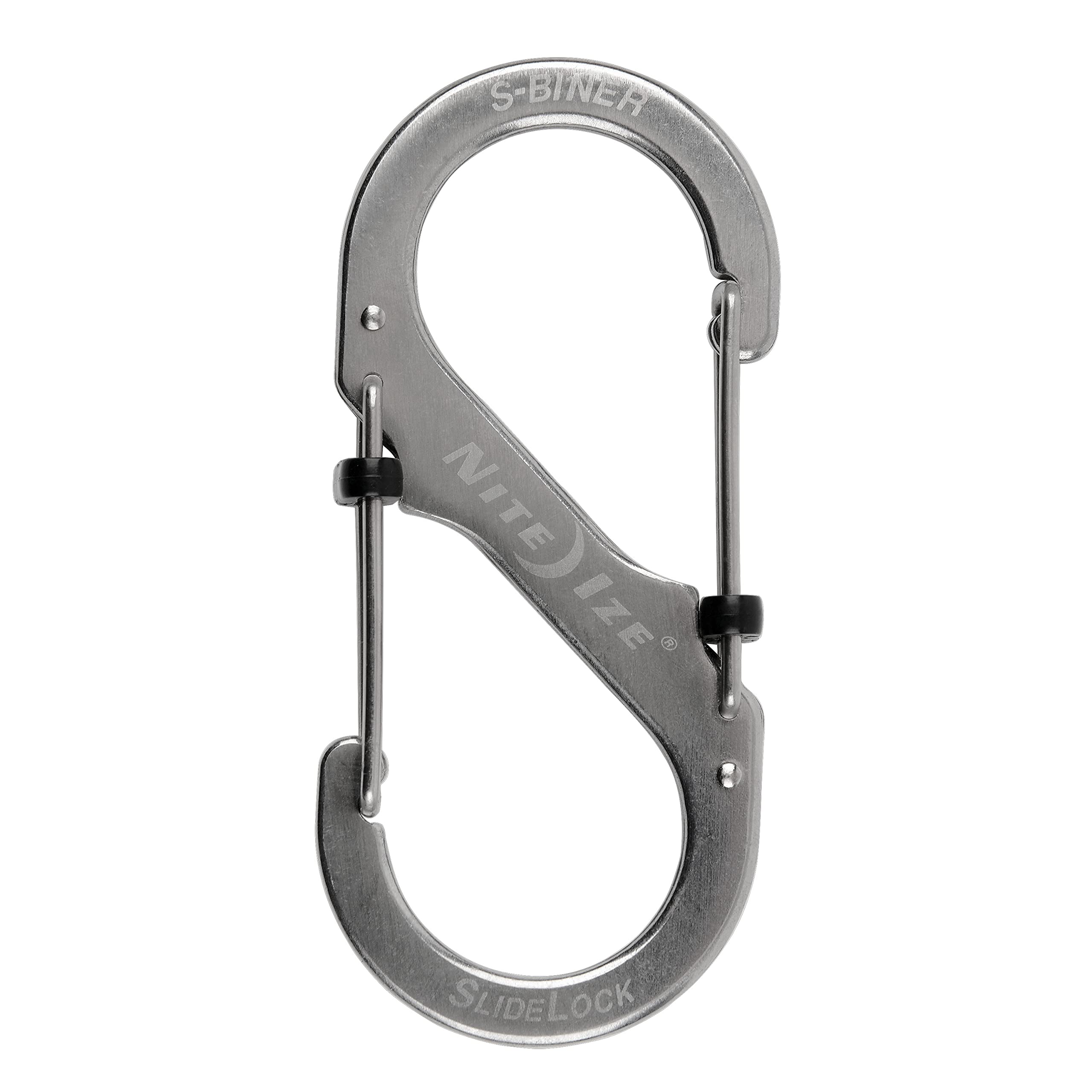 Nite Ize carabiner clip side detail in silver for quick access