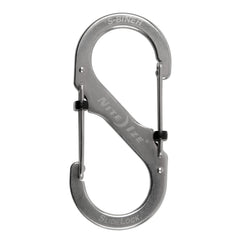 Nite Ize carabiner clip side detail in silver for quick access