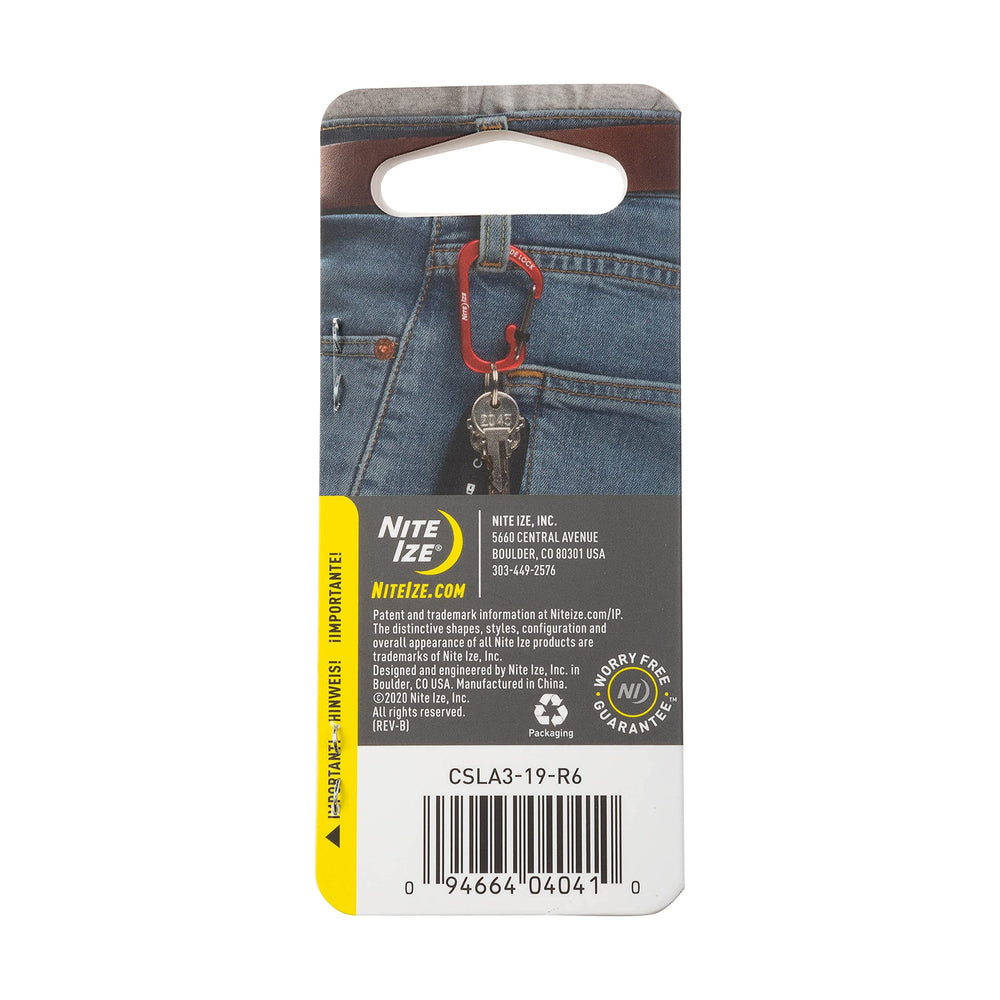 Nite Ize SlideLock No3 orange carabiner attached to a backpack