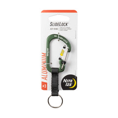 Nite Ize CSLAW3-08-R6 locking carabiner close-up with olive finish and secure latch