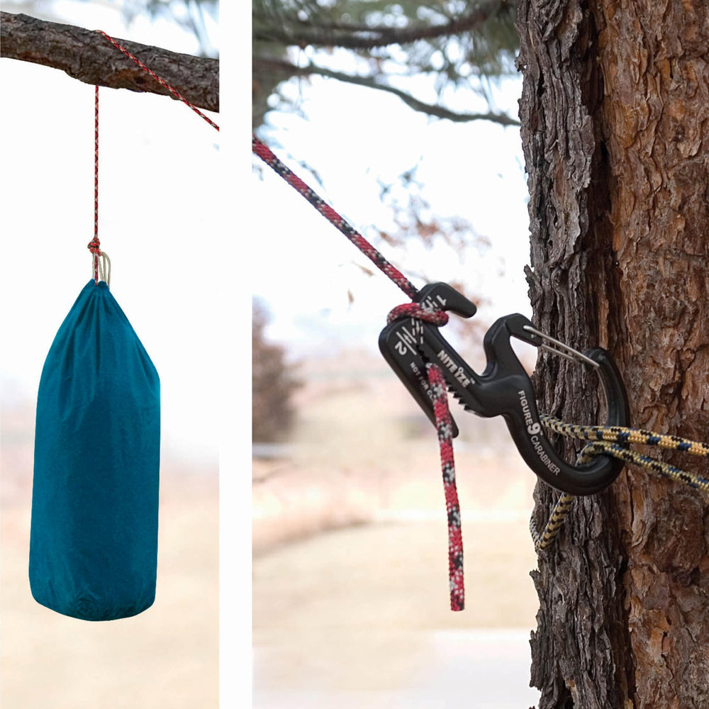 Nite Ize Figure 9 rope-guide prongs streamline threading for quick setup.
