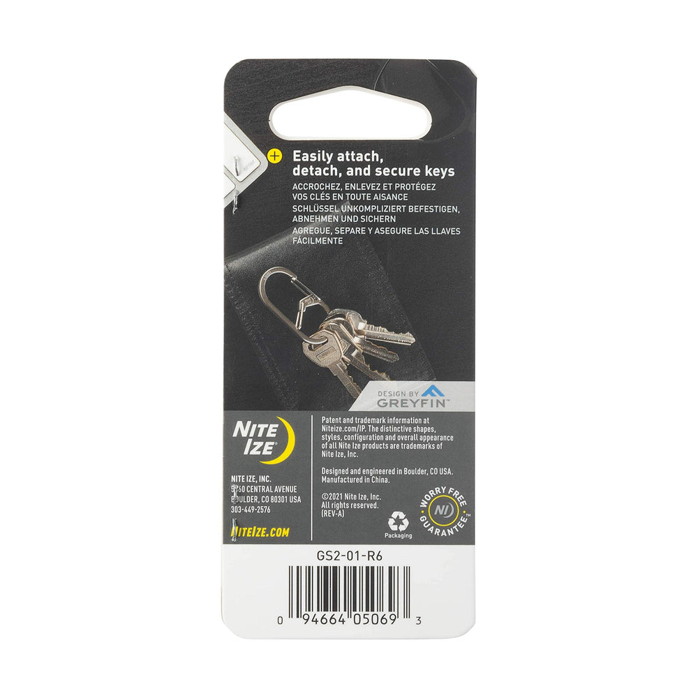 Nite Ize GS2-01-R6 black carabiner demonstrates dual chamber security.
