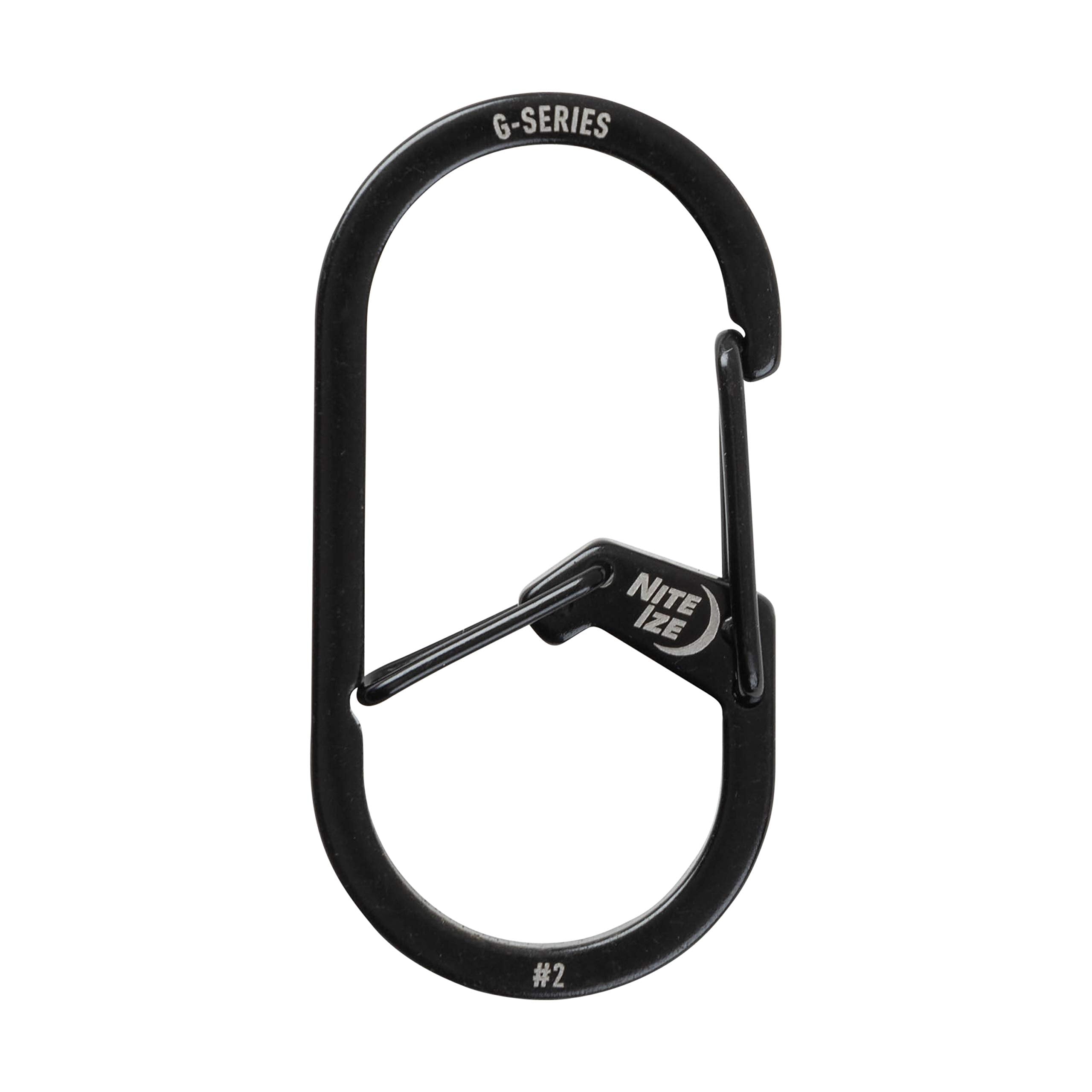 Nite Ize GS2-01-R6 dual chamber carabiner close-up in black for secure key organization.