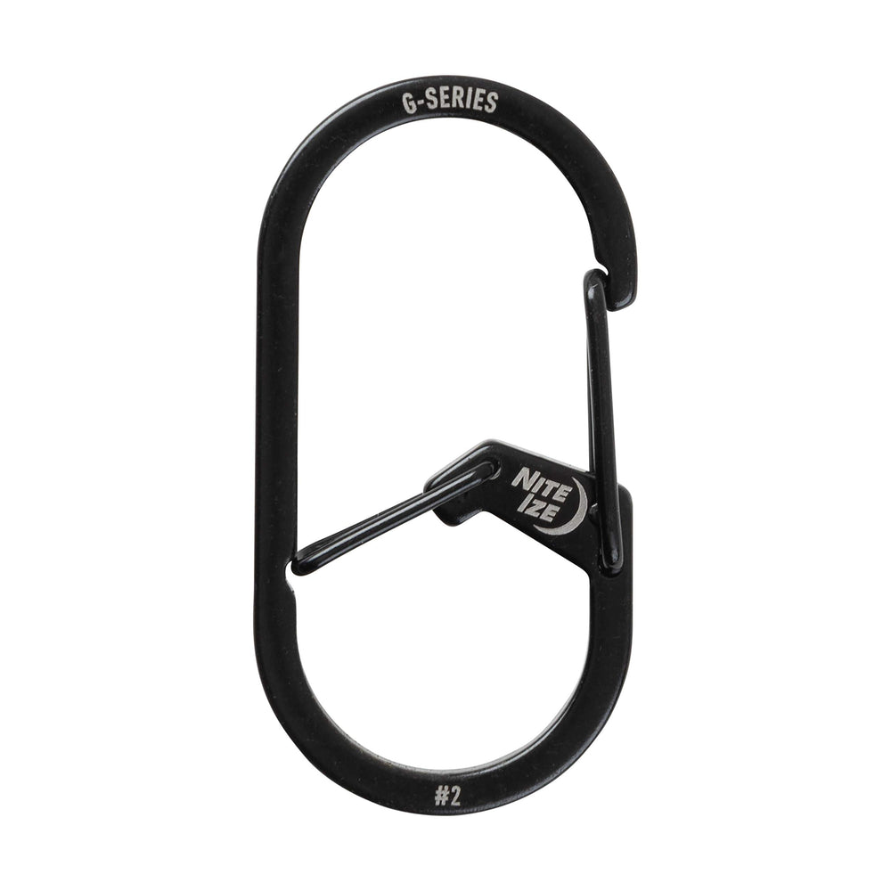 Nite Ize GS2-01-R6 dual chamber carabiner close-up in black for secure key organization.