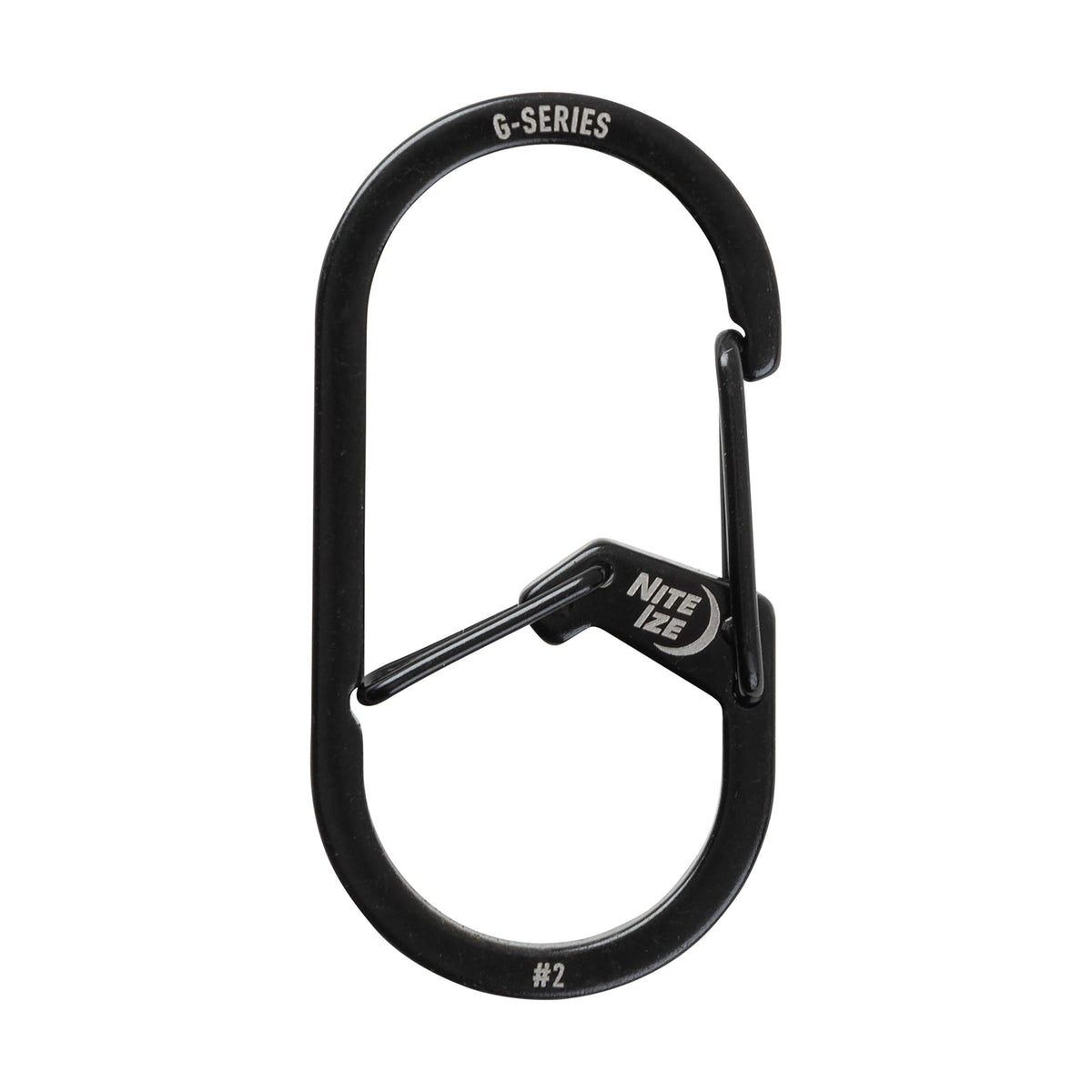 Nite Ize GS2-01-R6 dual chamber carabiner close-up in black for secure key organization.