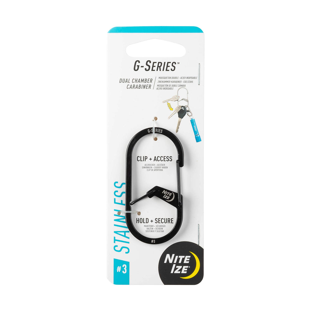 Nite Ize GS3-01-R6 dual-chamber carabiner front view for secure key organization.