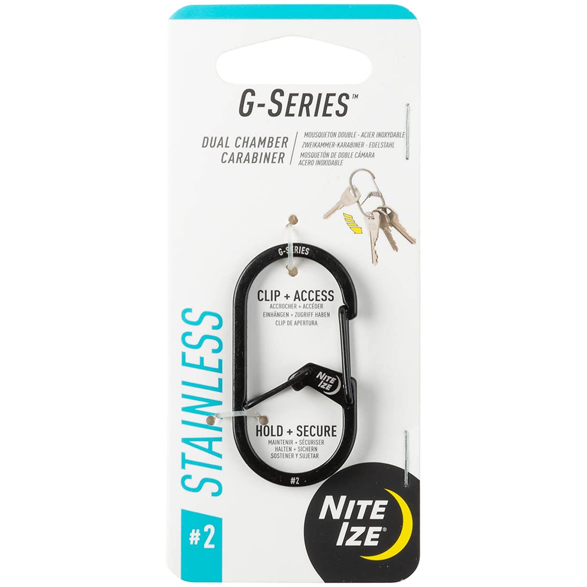 Outer and inner gates of Nite Ize GS3-11-R6 illustrate two-layer security