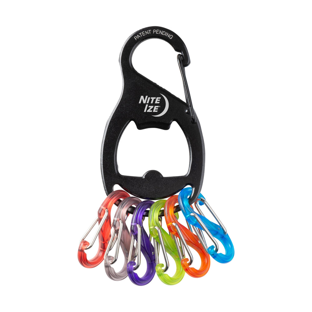 Close-up of carabiner clip and bottle opener on the KeyRack for quick access.