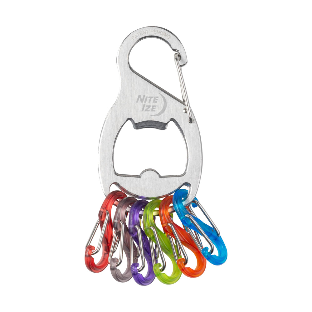 Nite Ize KeyRack Plus S-Biner colorful S-Biners arranged for easy key ID.
